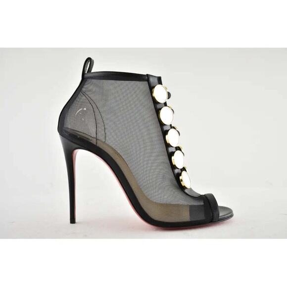 Christian Louboutin Marikate 100 Black Mesh Peep Toe Ankle Bootie Heel Pump 37 - Picture 2 of 12